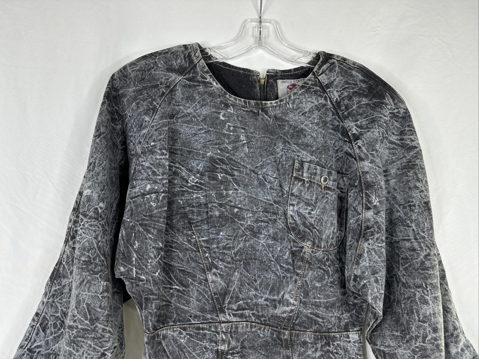 Vintage United States Chemin De Fer Denim Dress Size 9/10 Gray 3/4 Sleeve RARE