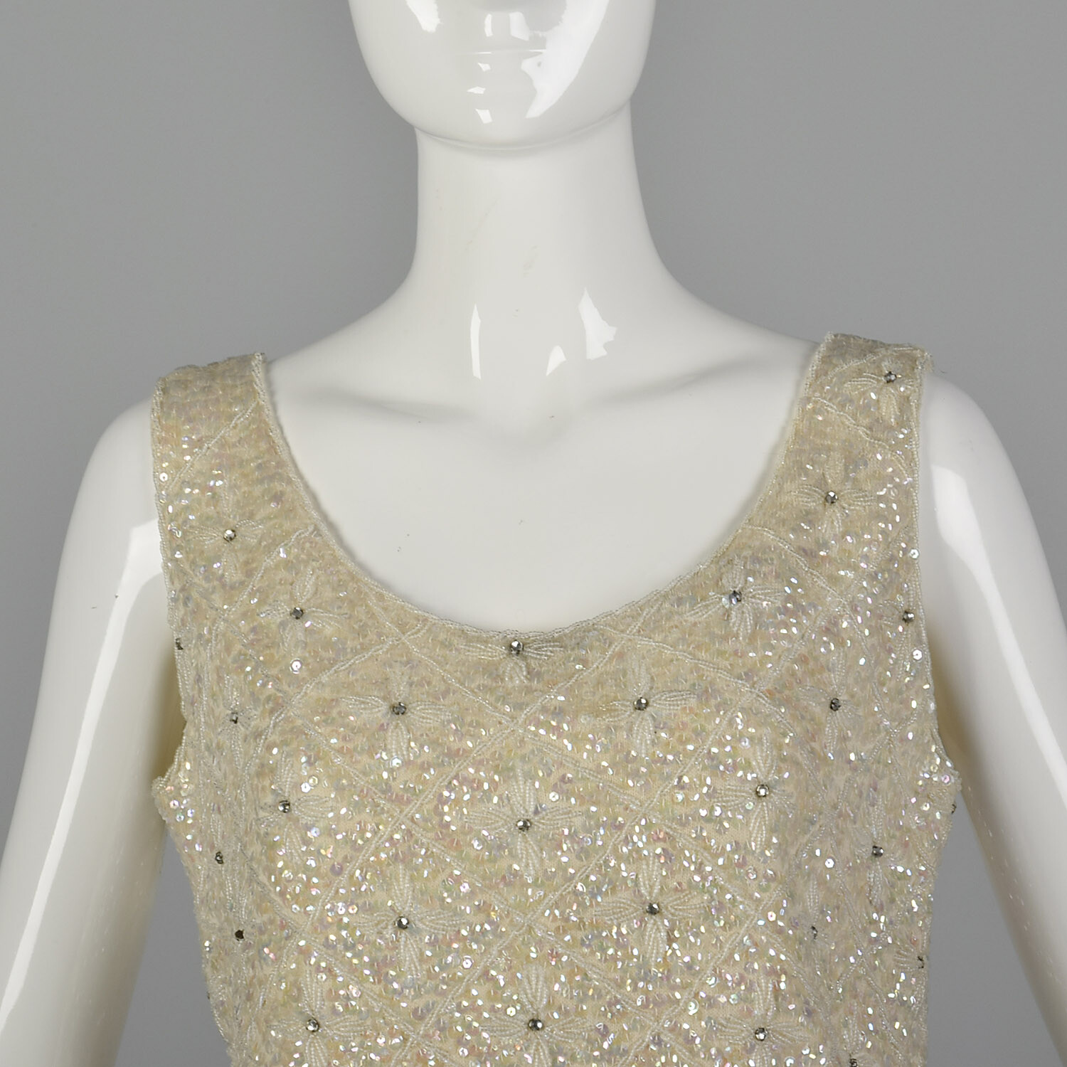 Medium 1960s Iridescent Sequin Blouse Vintage Sleeveless VTG 60s Wedding Top