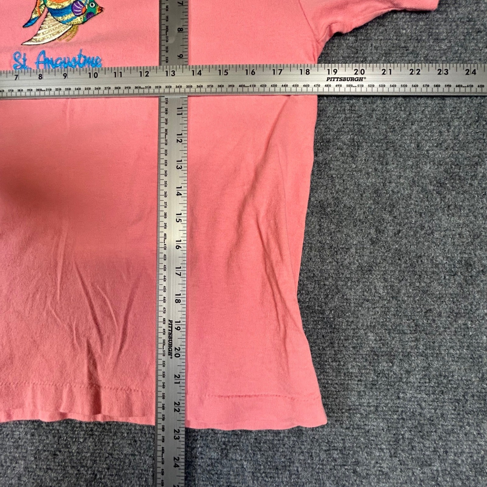 Vintage Anvil St Augustine Florida Fish Embroidered T-Shirt Pink Single Stitch S