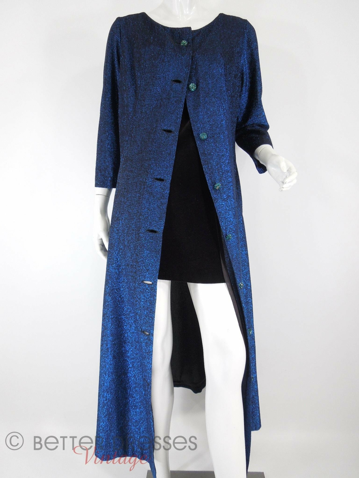Vintage 60s Maxan Duster Coat in Sparkly Blue – med, lg