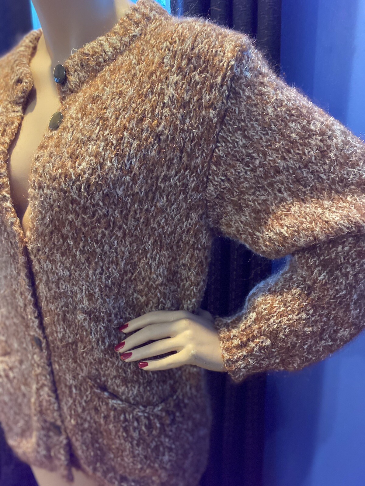 VINTAGE 50&rsquo;s Womens MOHAIR SWEATER Brown/White Marl with Copper Metalic Threads