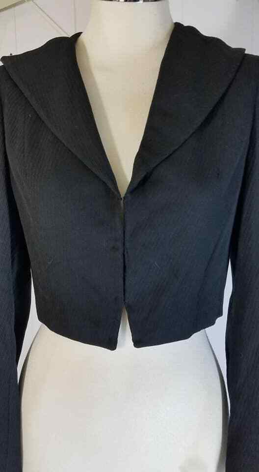 Vtg 40s 50s Cropped Black Faille Jacket Lapels to Shoulder! Unfinished