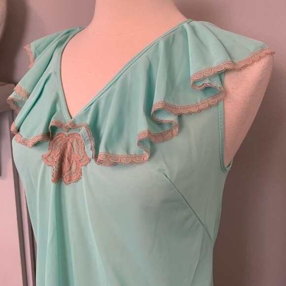 Vintage Cottagecore Ruffle Cami Nightie Top Mint S blouse Whimsycore Soft Girl