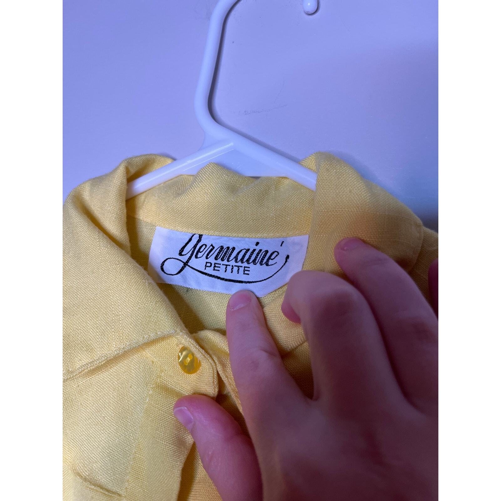 1980s Germaine Bright Yellow Coquette Cottage Feminine Hostess Button Up Dress L