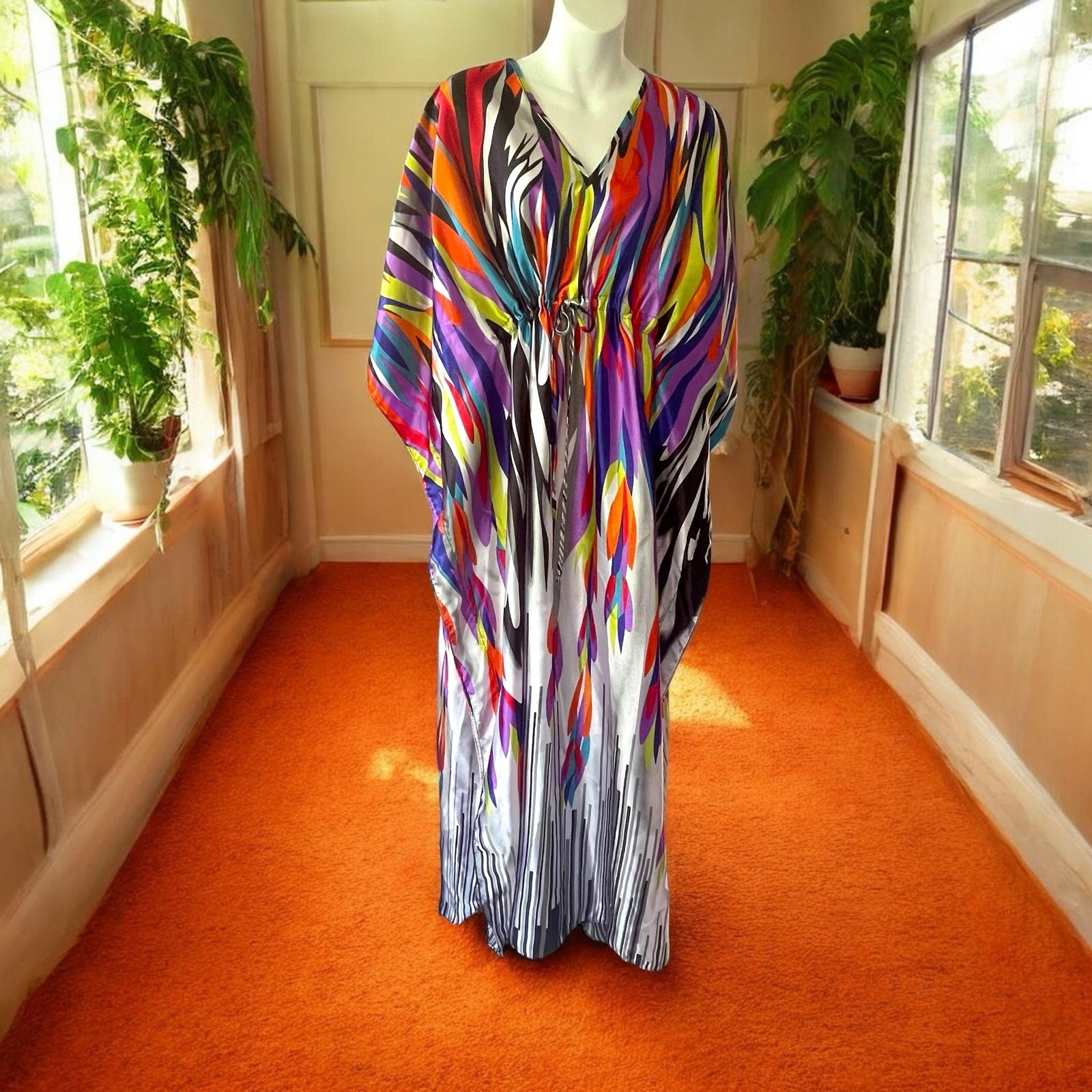 Mrs. Roper Caftan Three’s Company OSFA Winlar Abstract Colorful Swim Cover