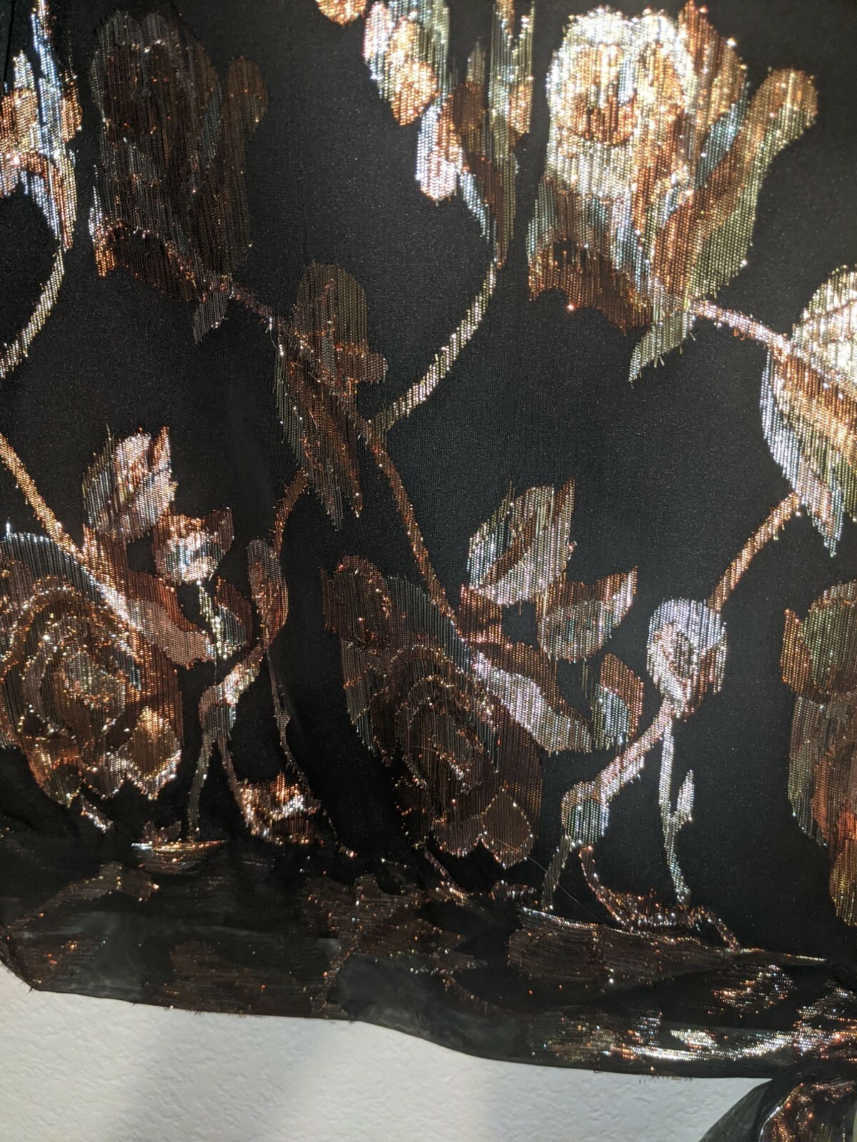 Vintage Another Thyme Black Top with Metallic Floral Motif Medium