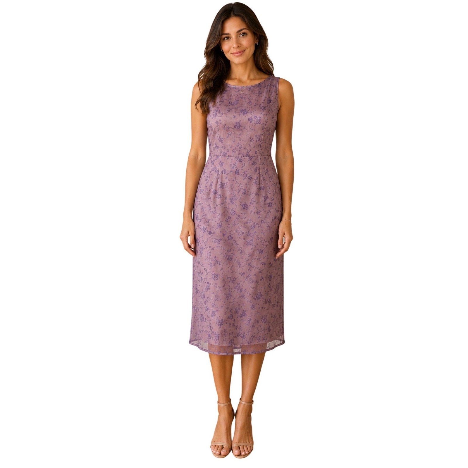 Vintage Y2K A.Z.I. Floral Embroidered Cocktail Dress Size 13 Purple Mauve