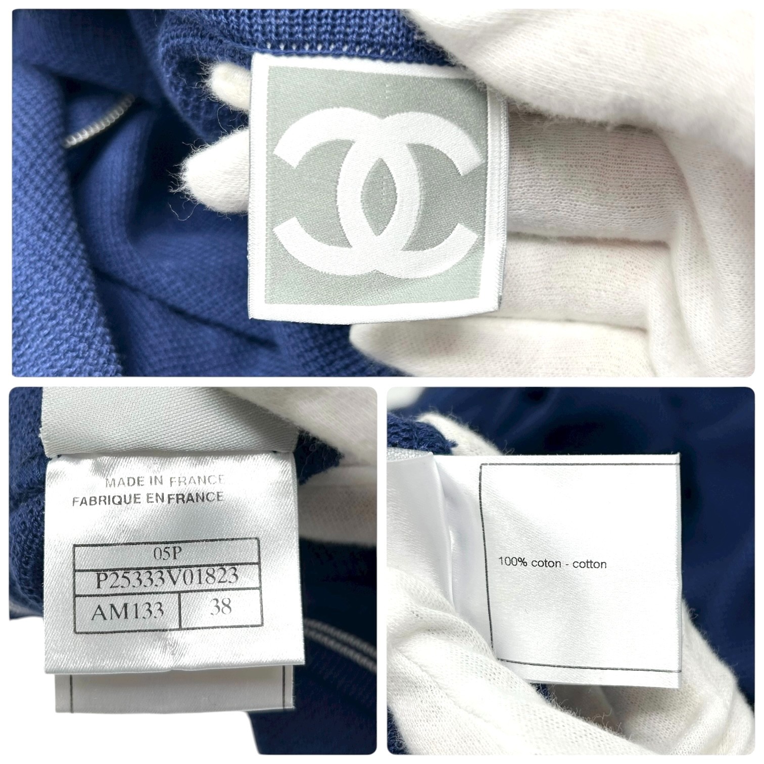 CHANEL Sport Vintage 05P CC Tennis Zipped Hoodie Jacket #38 Dark Blue Cotton