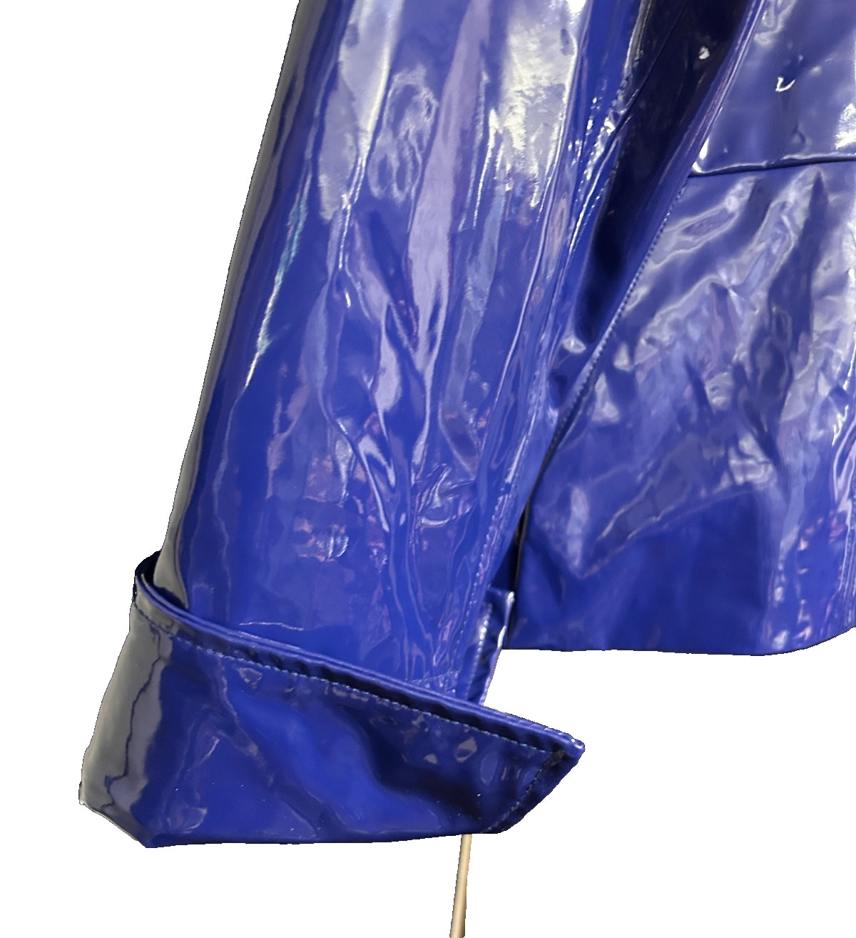 VTG 90s Does 60s Bright Blue Vinyl Mod Pamela McCoy Patent Rain Jacket Size L