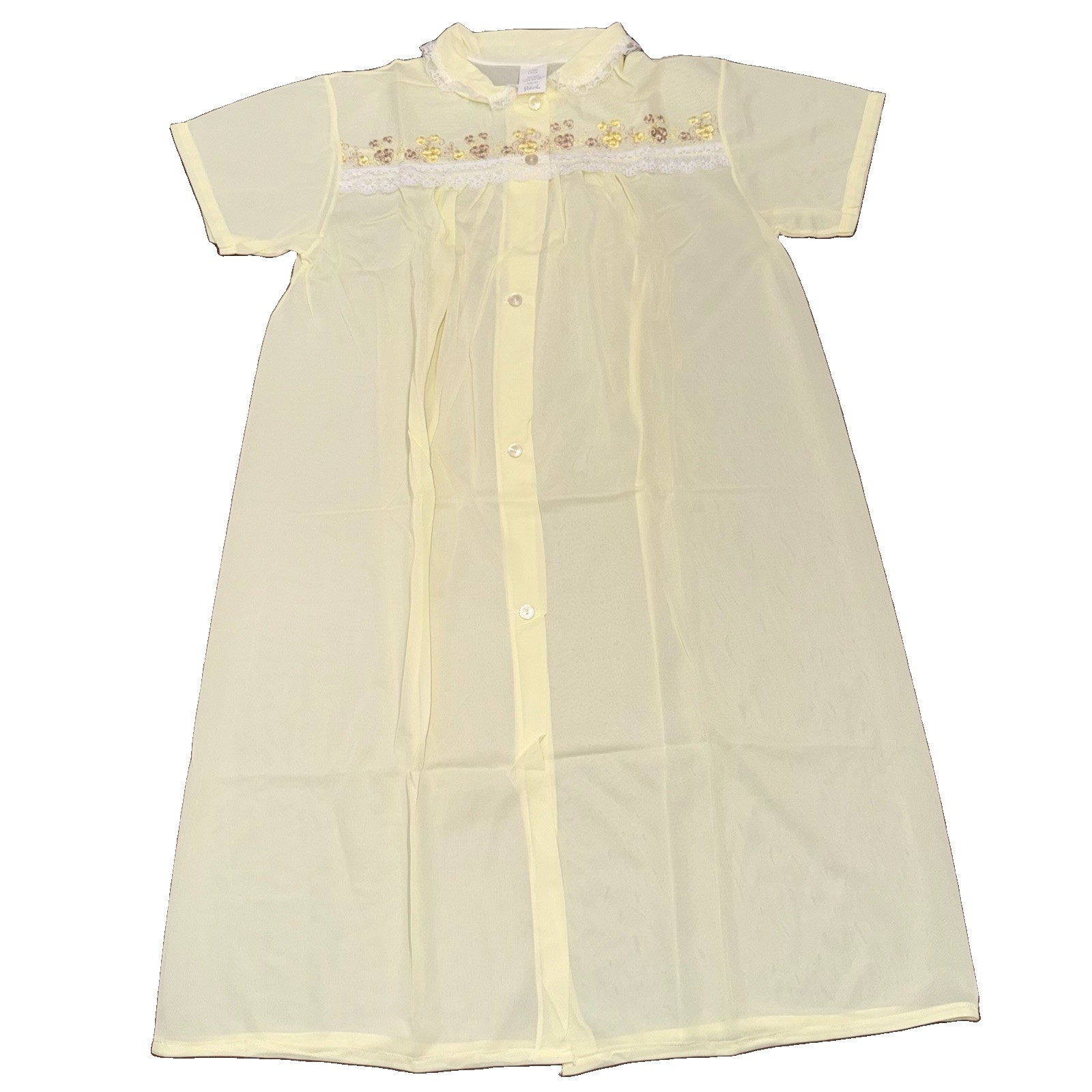 Vintage Philmaid Nightgown Housecoat Yellow Size Large Embroidered Lace Cottage