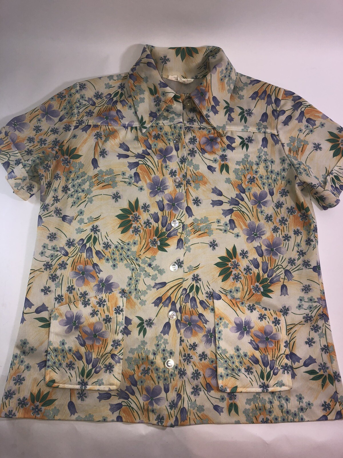 Smartique Size 40 (m-l) Polyester Floral Top Collar Yellow Button Up Vintage