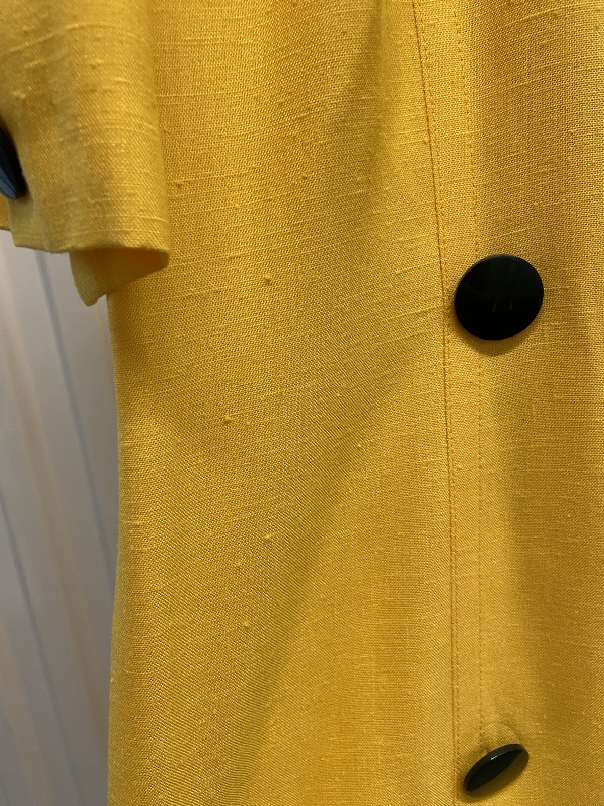Vintage 80s Pierre Balmain Yellow Linen Power Dress Women’s M-L Made in France