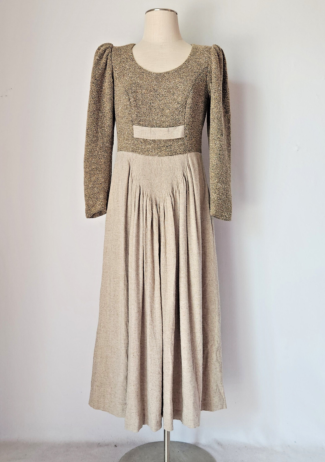Vintage Sportalm Kitzbuhel Austria Wool Linen Oktoberfest Maxi Dress Beige Sz.40