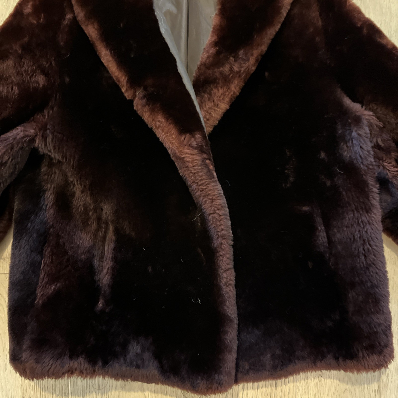 Vintage Brown Real Fur Jacket With Shawl Collar and Satin Lining. S/M