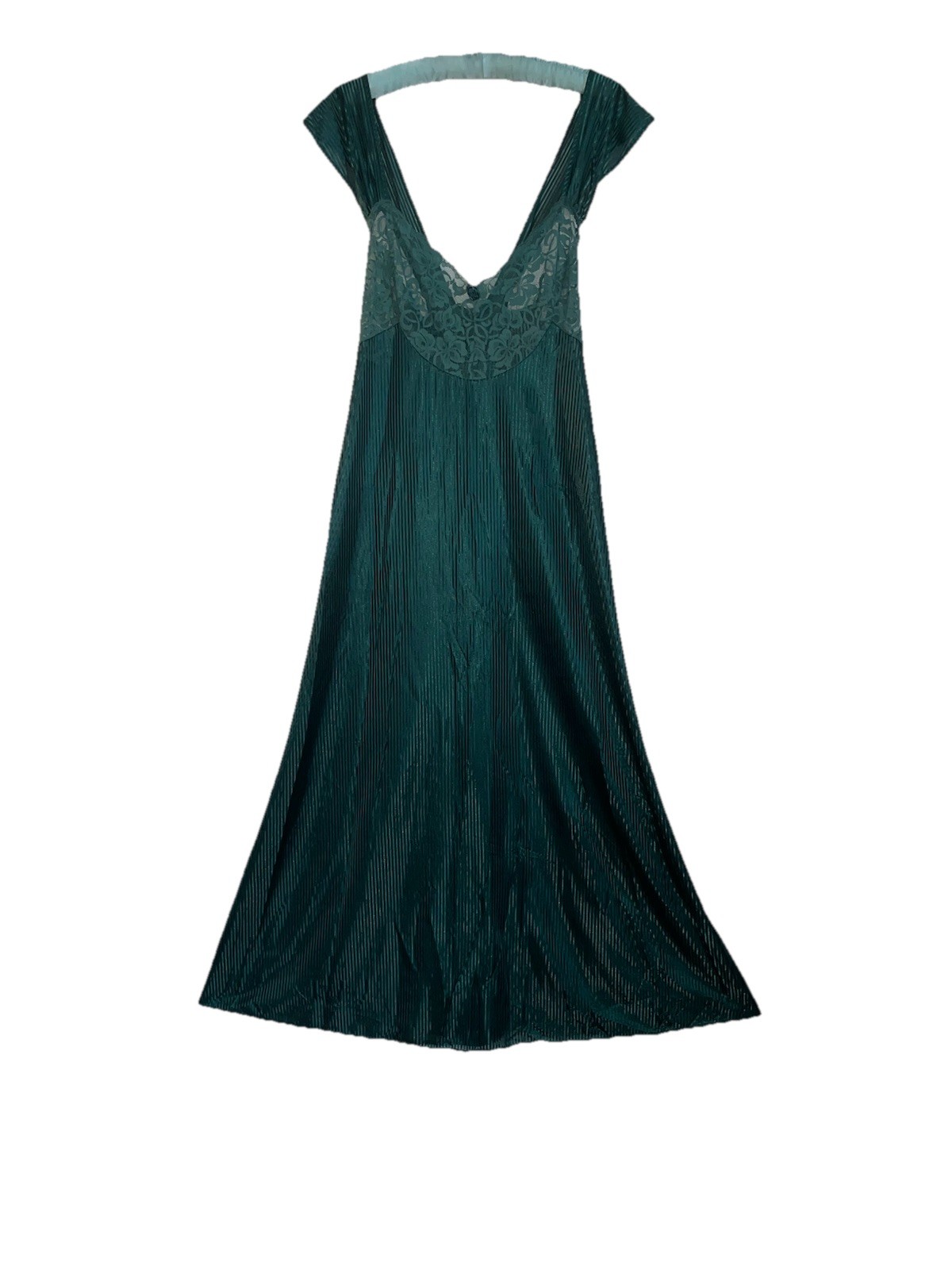 VTG Plus Size 2X Petra Fashions Emerald Green Nightgown CrissCross Back Illusion