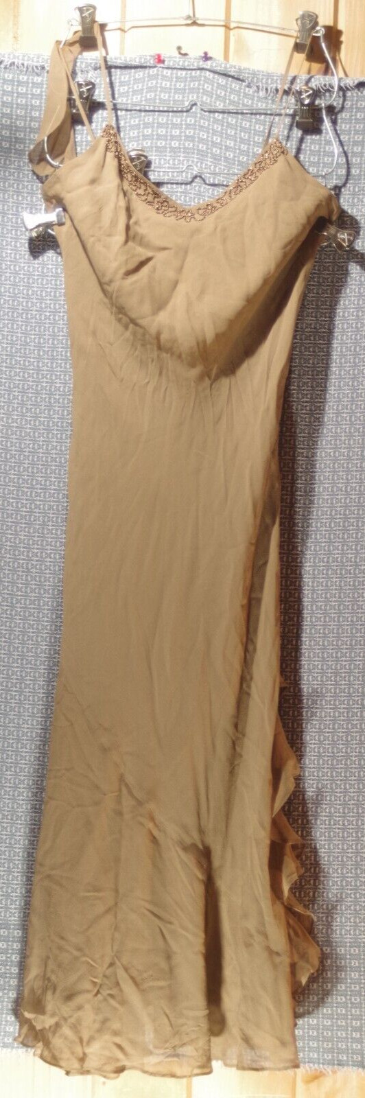 NewPort News Silk Slip Dress Size 4 Brown Nude Bronze 44 Inch Style #G3480