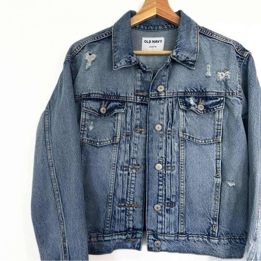 Old Navy Womens Medium Petite Denim Jean Trucker Jacket Cotton