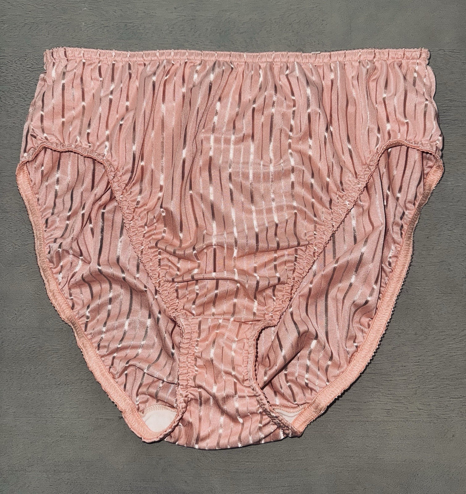 Vintage Warner’s Brief Bright Stripes Panties Hi Cut 55131 Shiny Satin Salmon 7