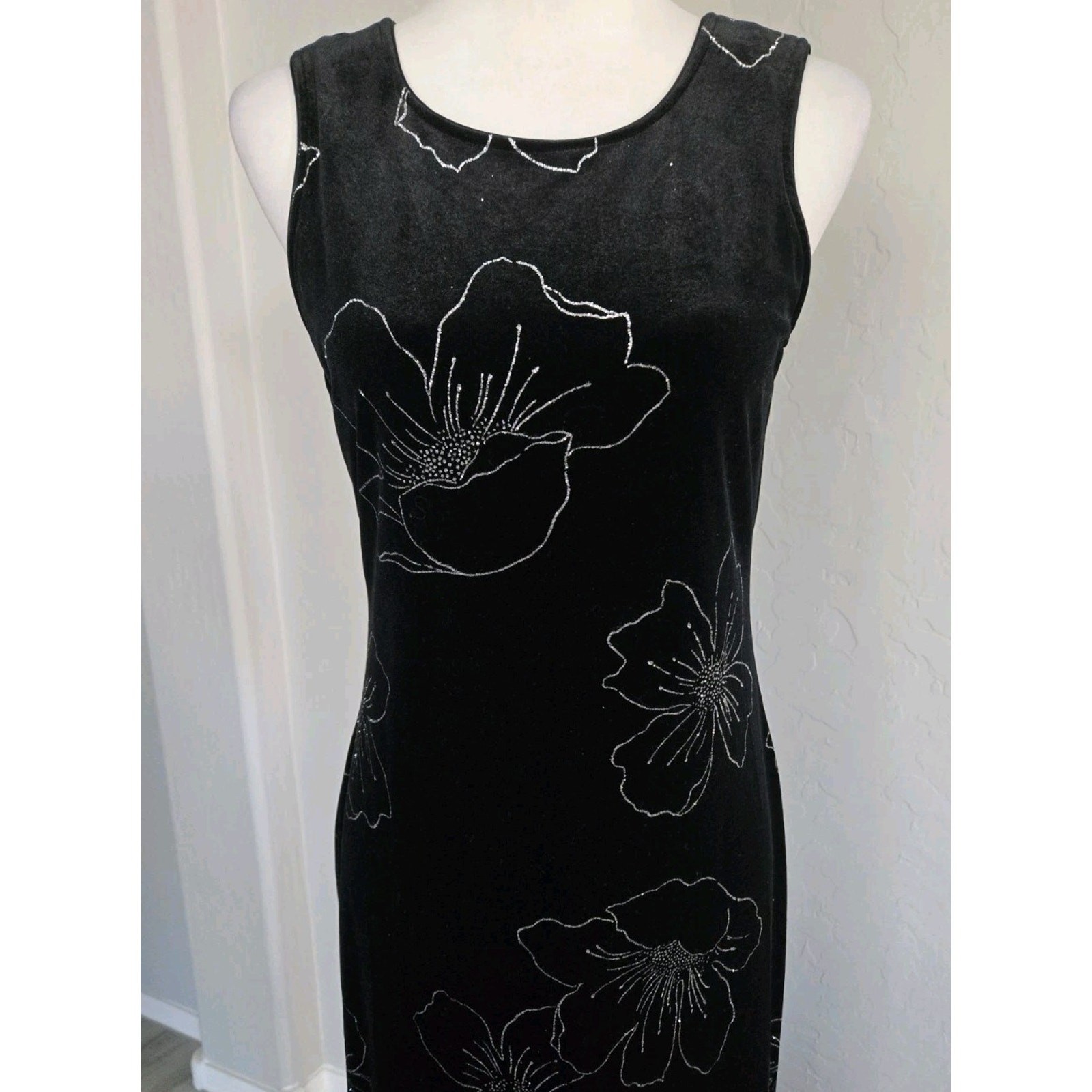 Vtg 90s Giorgio Sant Angelo Black Velvet Silver Flower Vamp Whimsigoth Sz 10