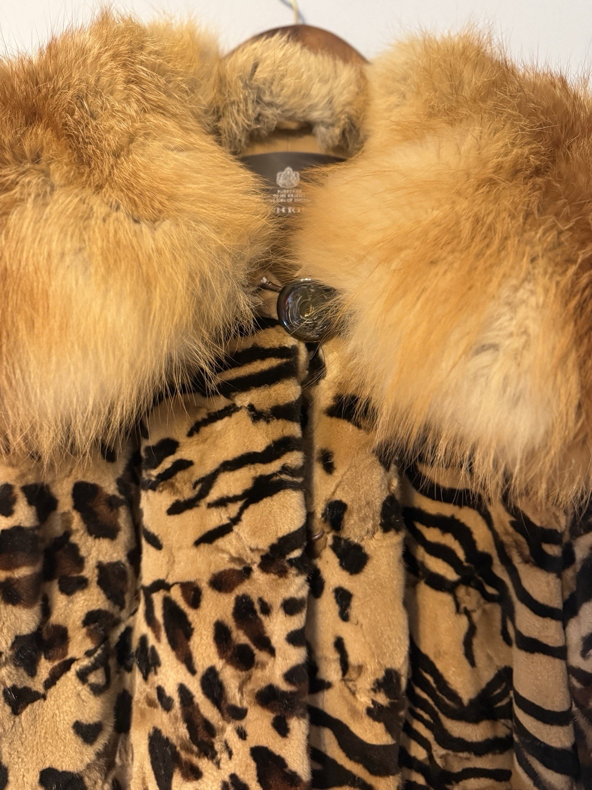 Birger Christensen Leopard Print Sheared Mink Fur Coat w/ Fox Collar & Cuffs M