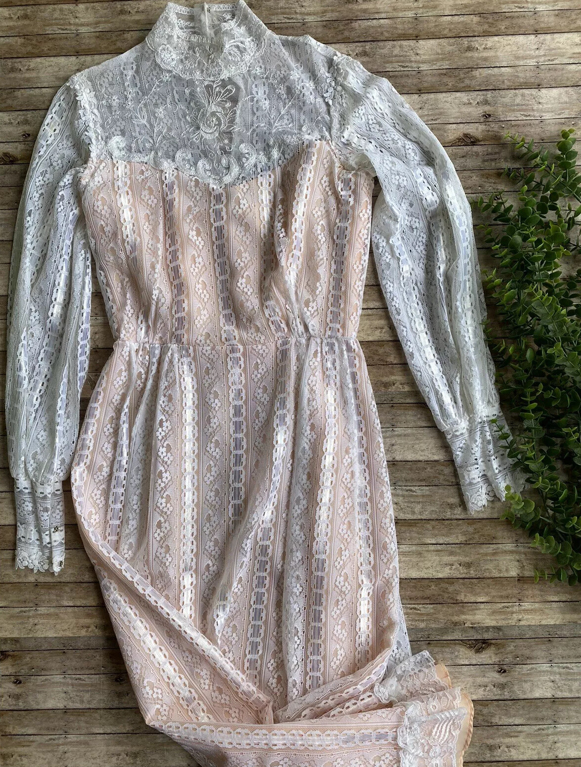 Vtg Dance Allure Alfred Angelo Dress Lace Size Small Bride Fairycore 70s Boho