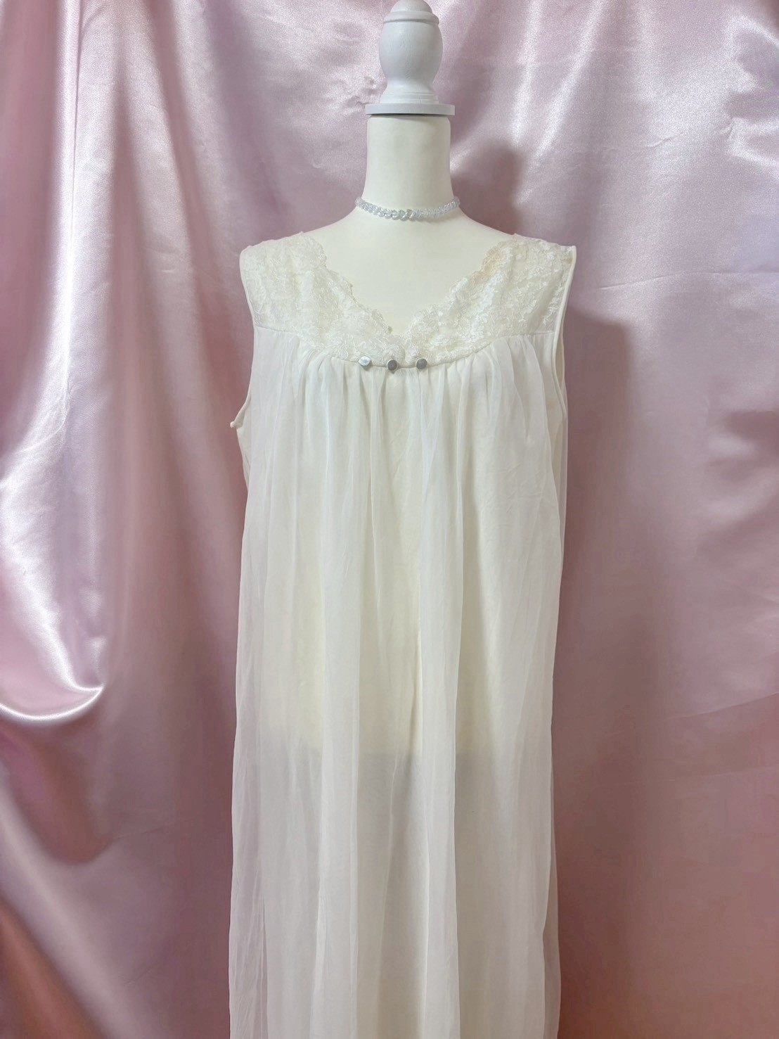 Vintage 1960s 1970s Pinehurst Lingeire Nightgown Lace Chiffon Maxi Dress