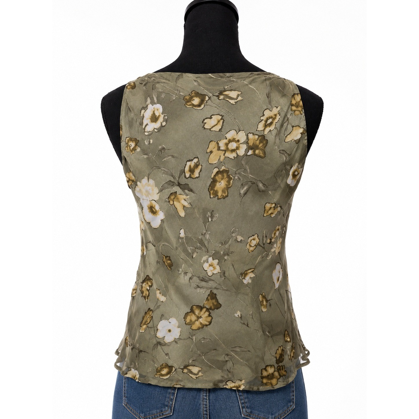 Vintage Escada Elements 100% Silk Top, EU 40 (US 8/10) Olive Green Floral Blouse