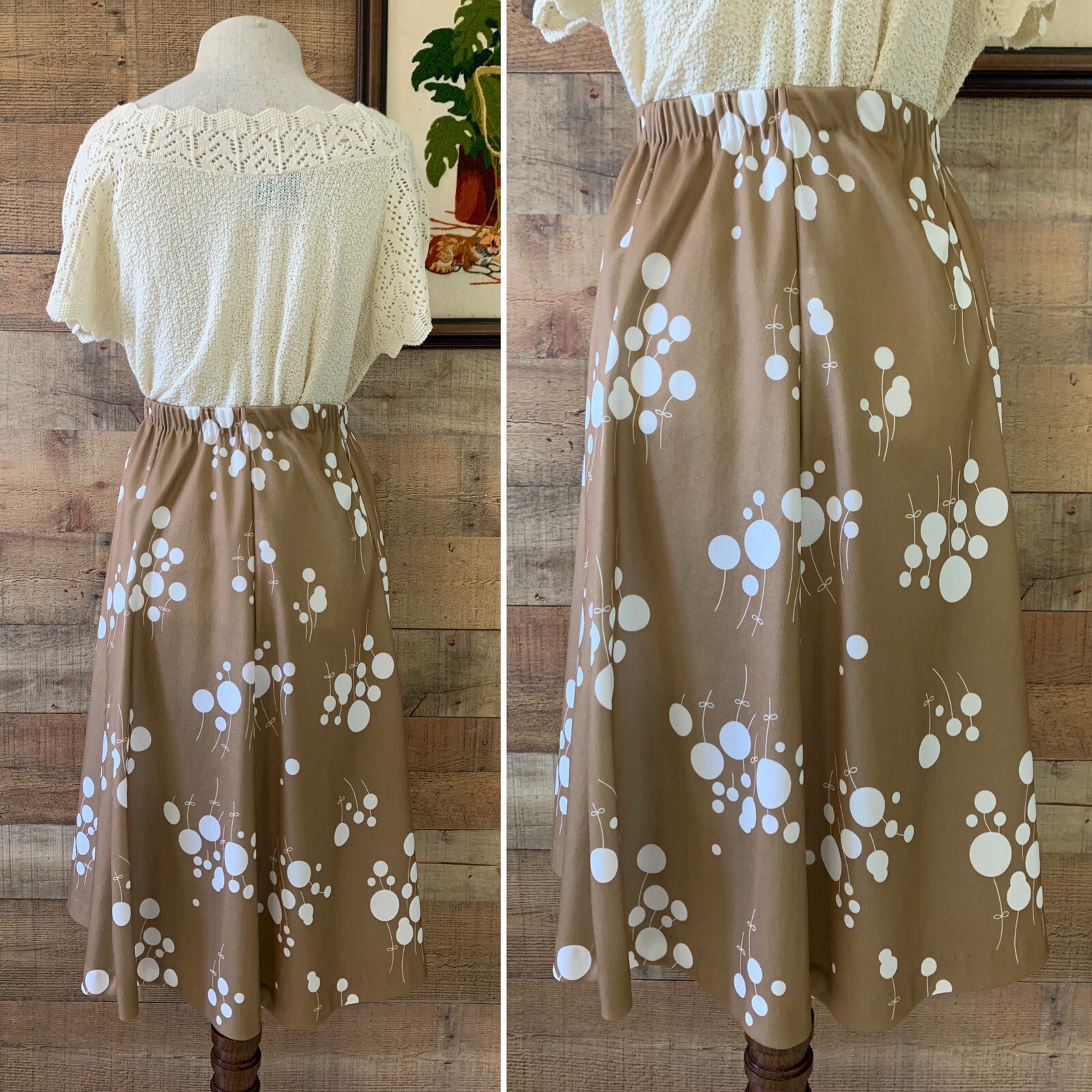 Vintage 1970s Lollipop Boho Pull On A-line Polyester Elastic Waist Skirt Medium