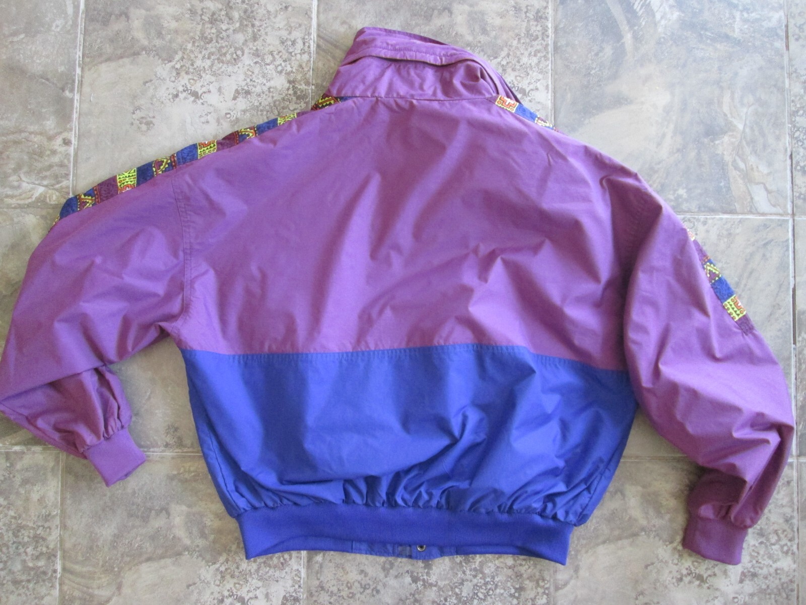 Vintage Pro Gear Nylon Jacket Women&rsquo;s Large Color Block Purple Neon Hooded Korea