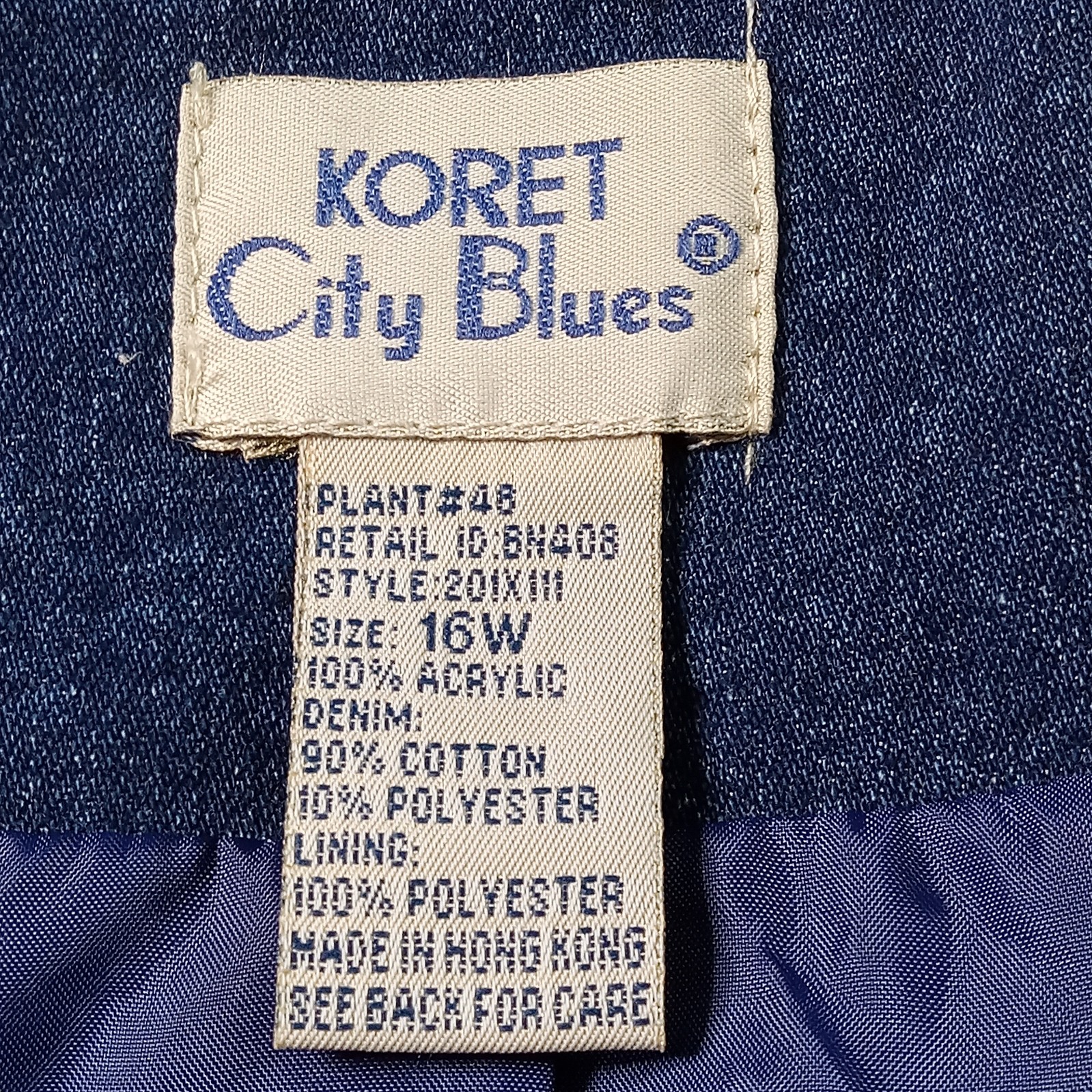 Koret City Blues Patchwork Jacket W-16 Mixed Media Lined Embroidery Vtg 90s Flaw