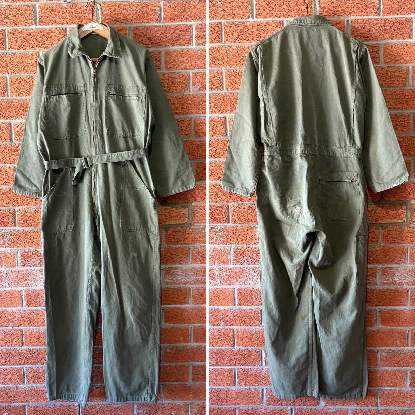 Vintage French Olive Green Cotton Work Coveralls UNISEX Workwear Military France