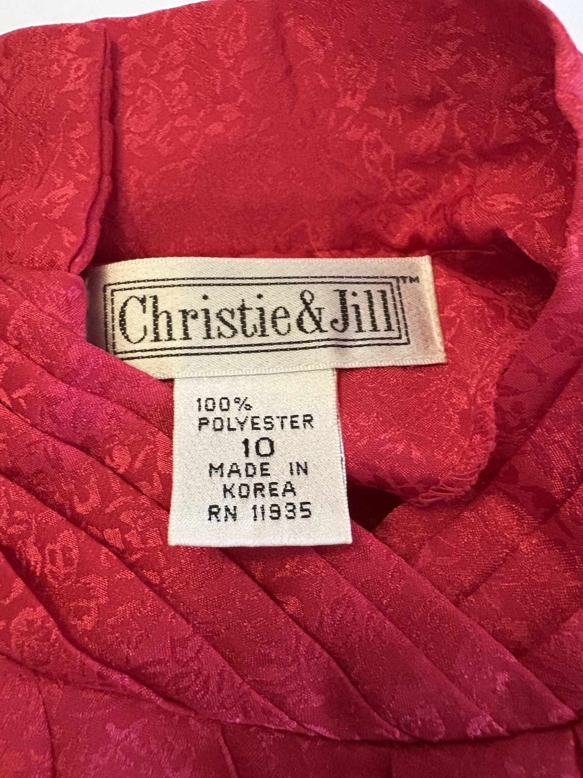VTG Reddish Blouse, Faint Pattern. Made In Korea. 100% Polyester But Feels Silky