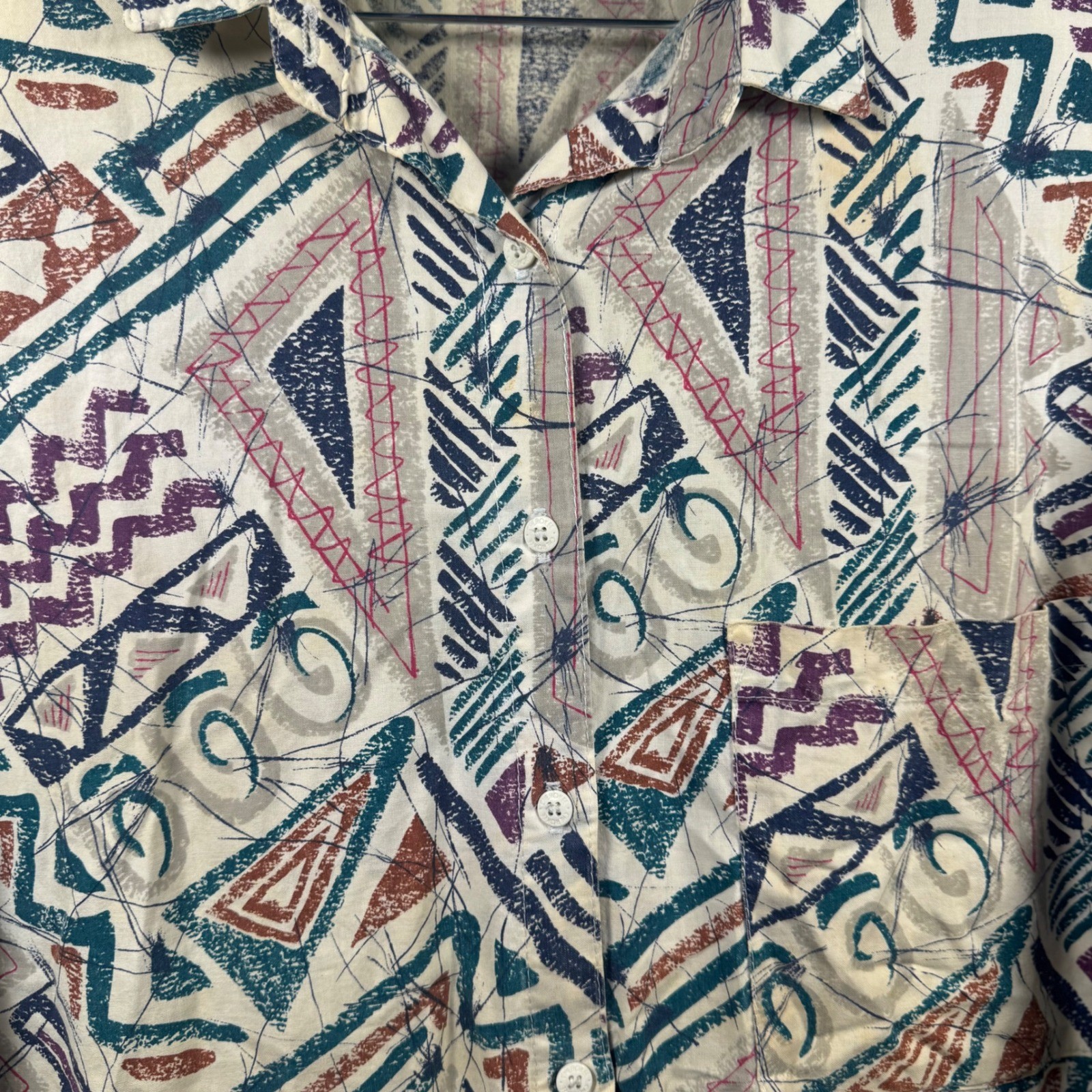 VTG Plus Size Cherokee Shirt Button Abstract XL 2XL 22W Geometric Tribal 90s USA