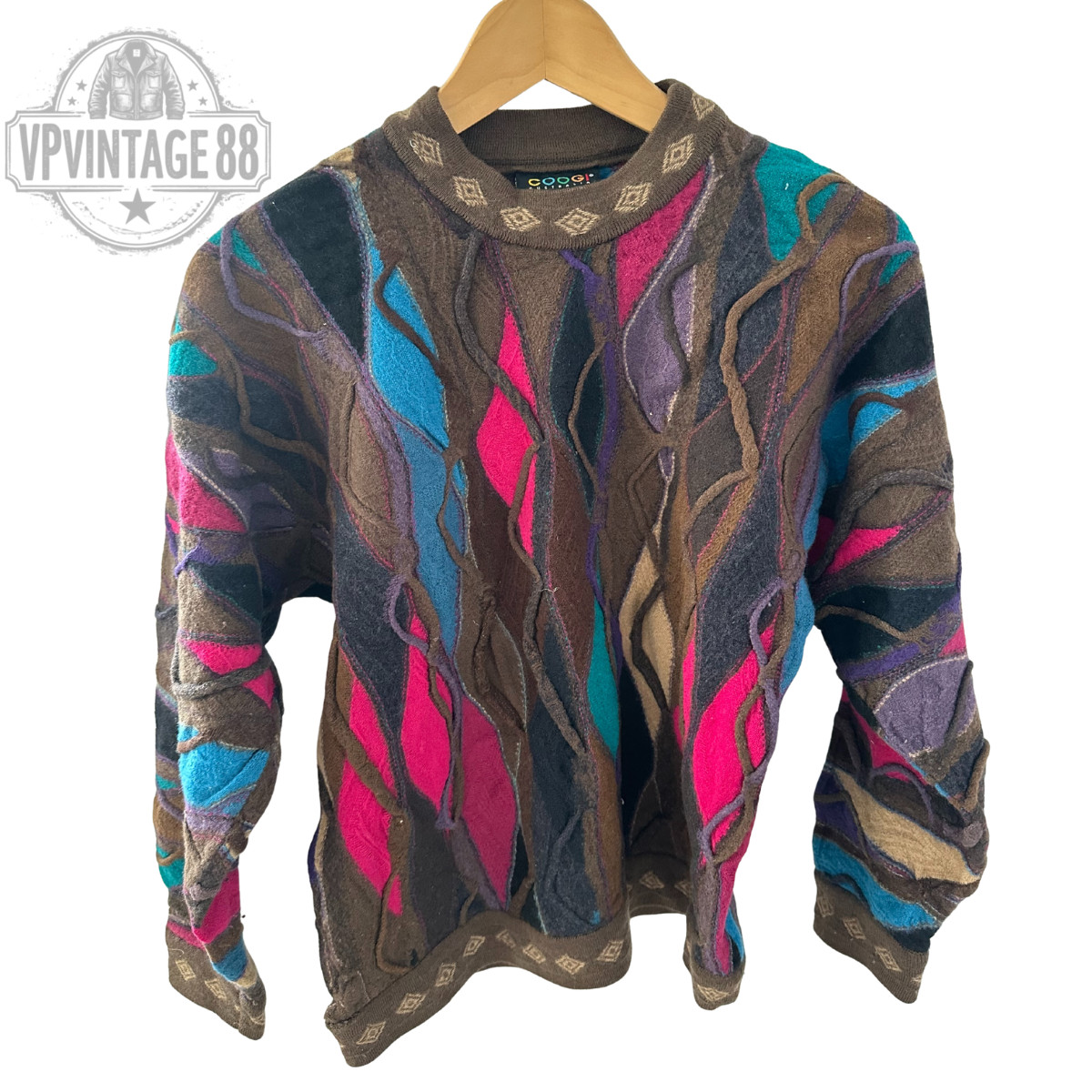 Vintage Coogi 90s Australia Knit Sweater Unisex Bold 3D Colourful Jumper