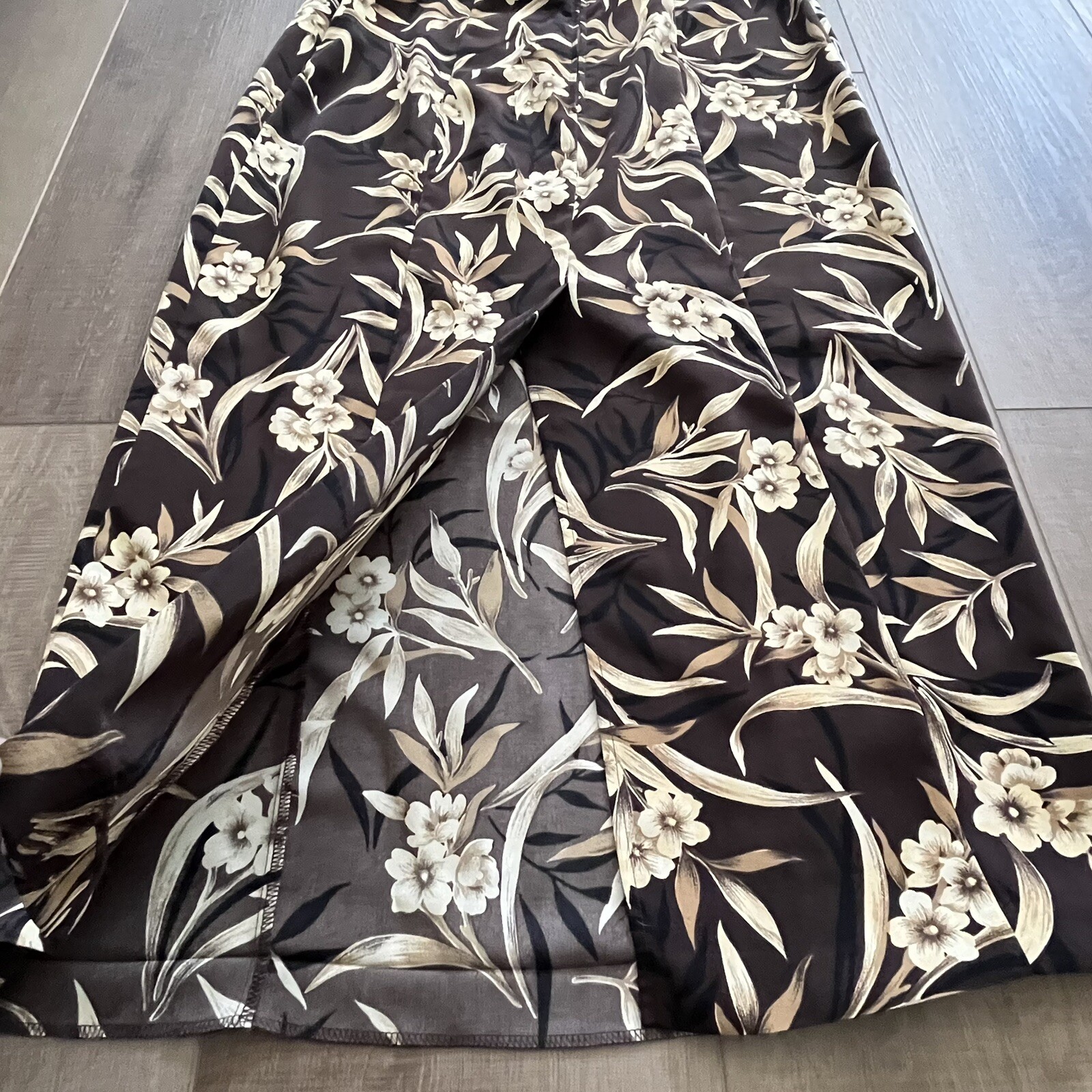 Vintage 90s Sunshine Starshine Brown Tropical Maxi Dress 14 Resort Beach Party