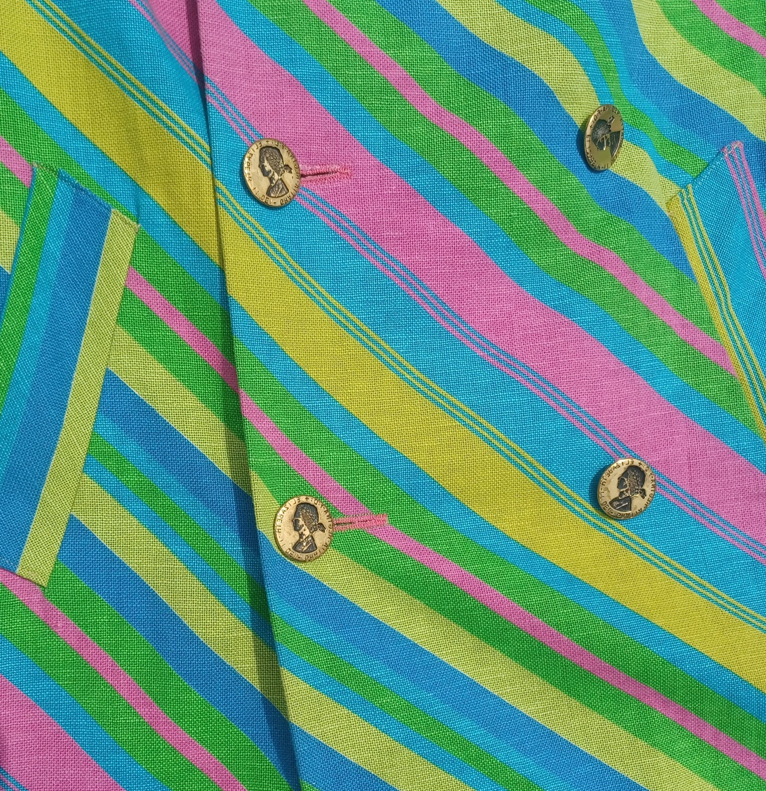 VTG 1960s Mod MCM Psychedelic Stripe jacket Coat ILGWU Union Made trench SZ S/M
