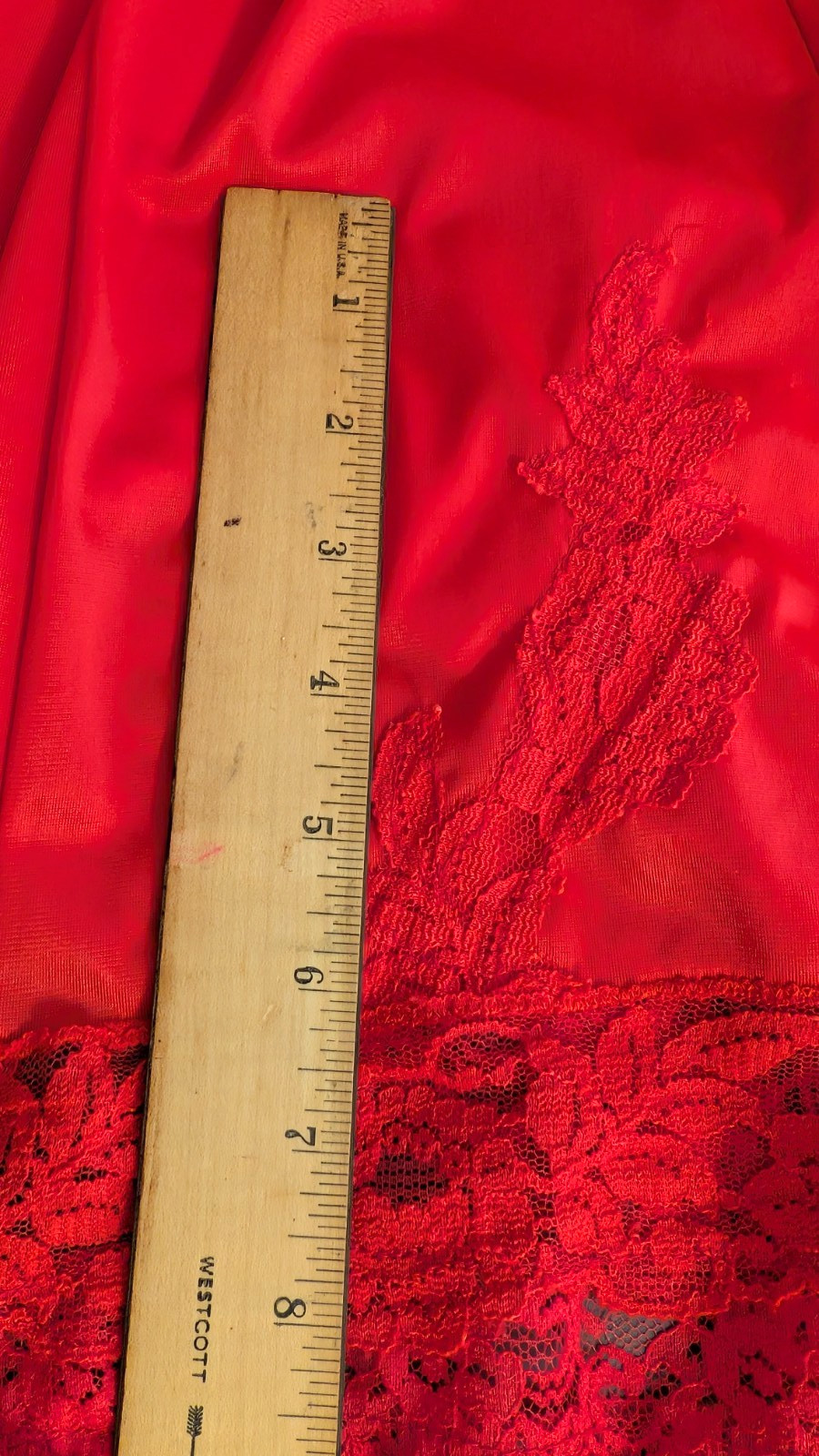 Vtg Nancy King RED Nylon/Lace Full Slip/Dress Privacy Panel Adj Straps Size 36