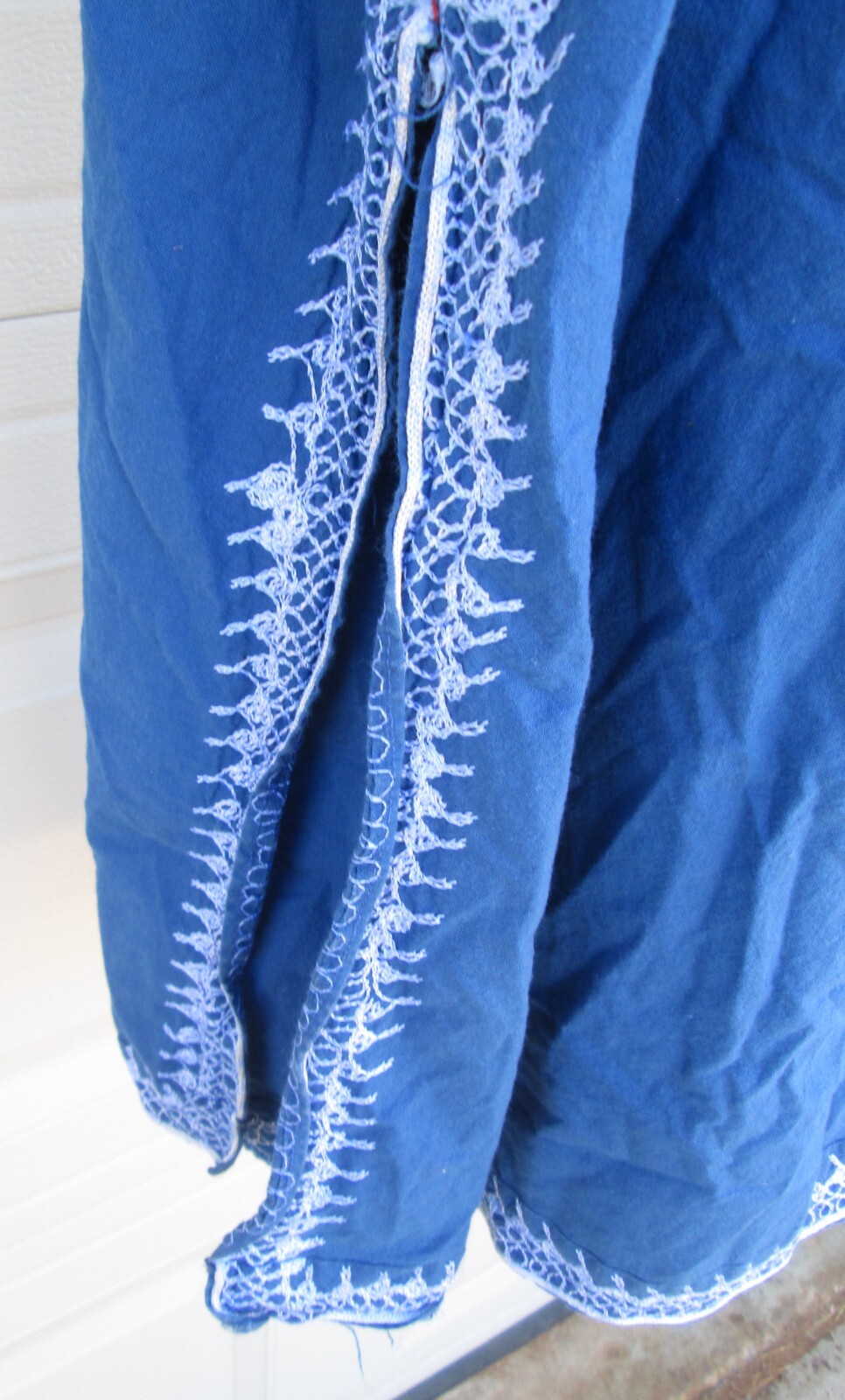 Morocco Caftan Dress Blue White Embroidery Vintage Kaftan Medium