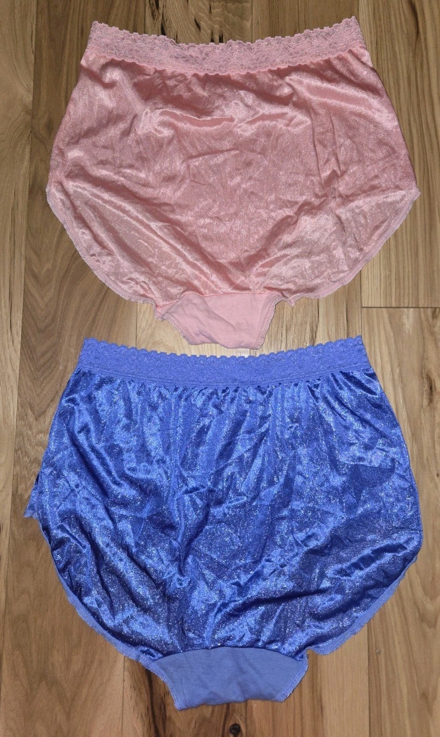 Vtg. Fruit of the Loom nylon panties Lace Sz. 7 LOT 2 Shiny Pink Purple Granny