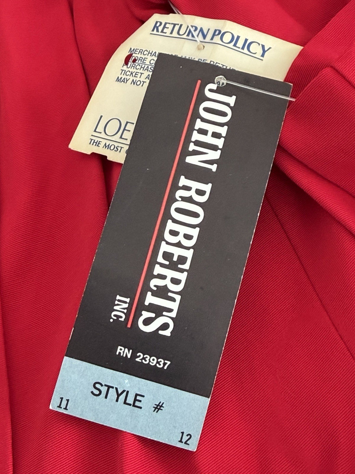 Vtg. 1980s John Roberts Red Wrap Dress with Gold Buttons Shoulder Pads Sz 12 New