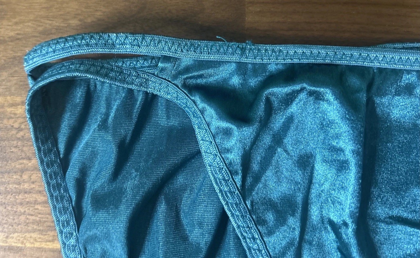 Vtg Second Skin Panties Double String 7/L Hi Cut Satin Nylon NWT Shiny Glossy