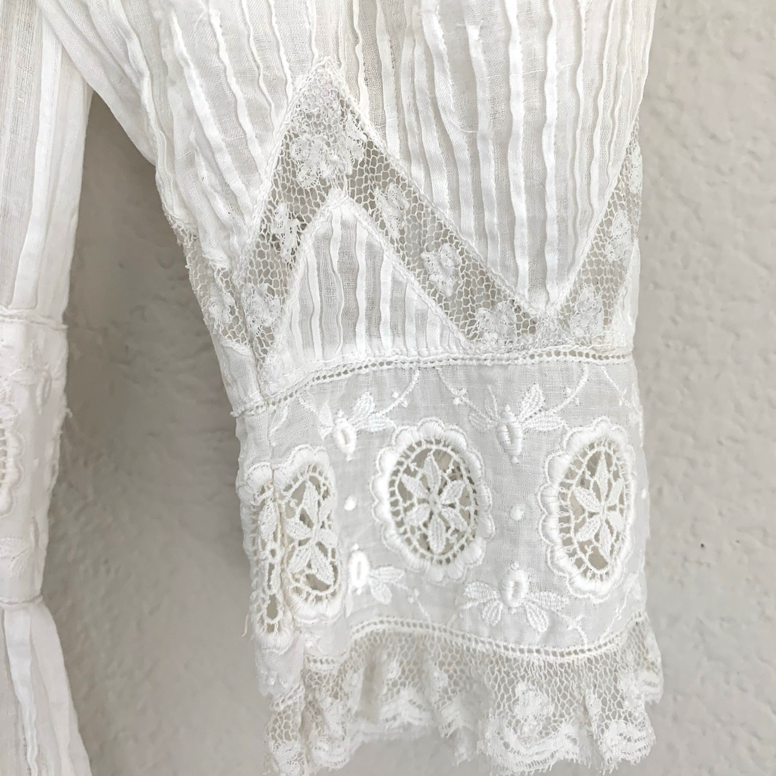 Antique Edwardian White Cotton Lace Lingerie Tea Dress 2XS Maxi Lawn Gown VTG