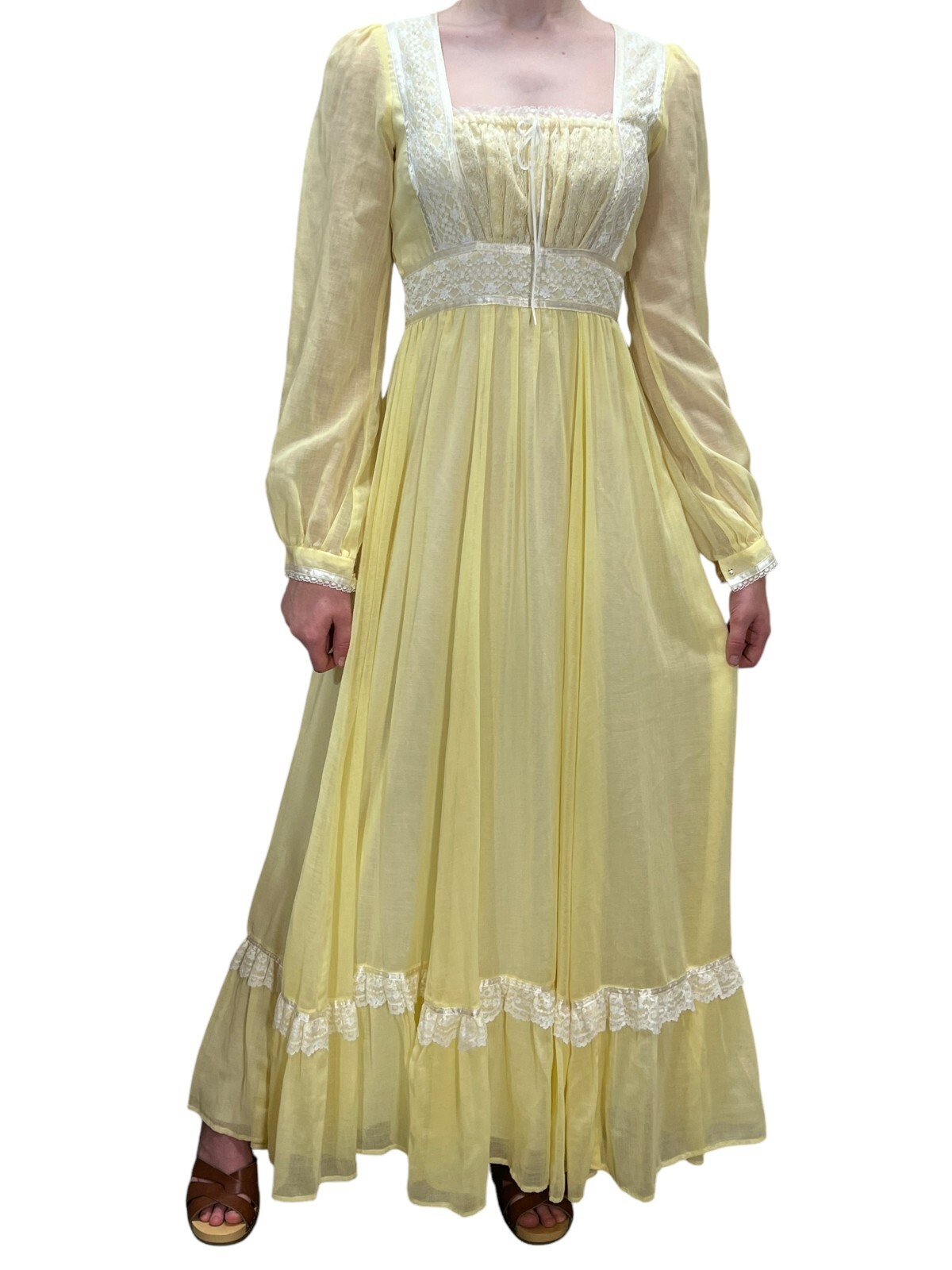 XS~S Vtg 70s Gunne Sax 7 Maxi Dress Romantic Renaissance Bridal Cottage Core