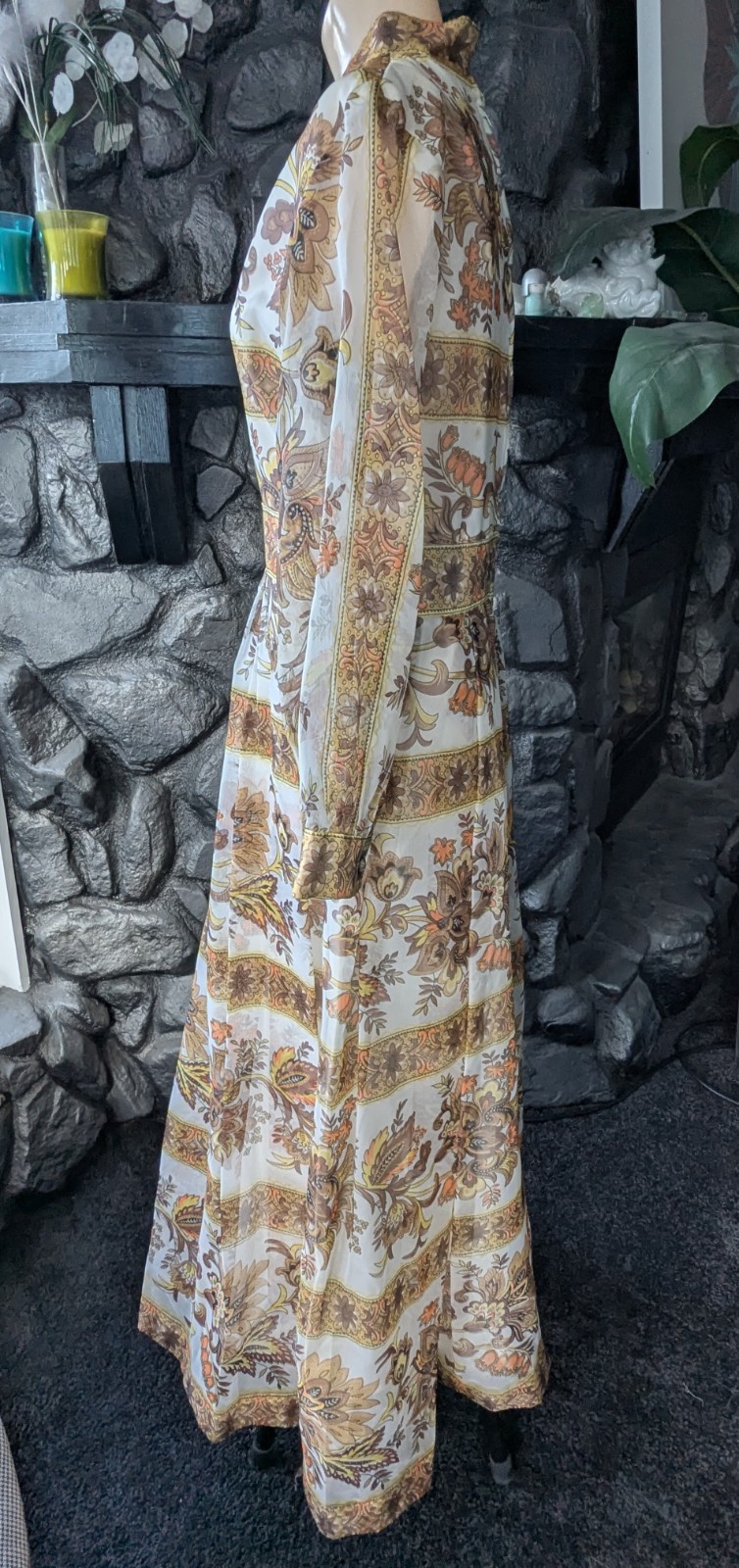 Avalon Classics VTG 1970&rsquo;s Hostess Dress Maxi Empire Waist Sheer Floral Sz 12/14