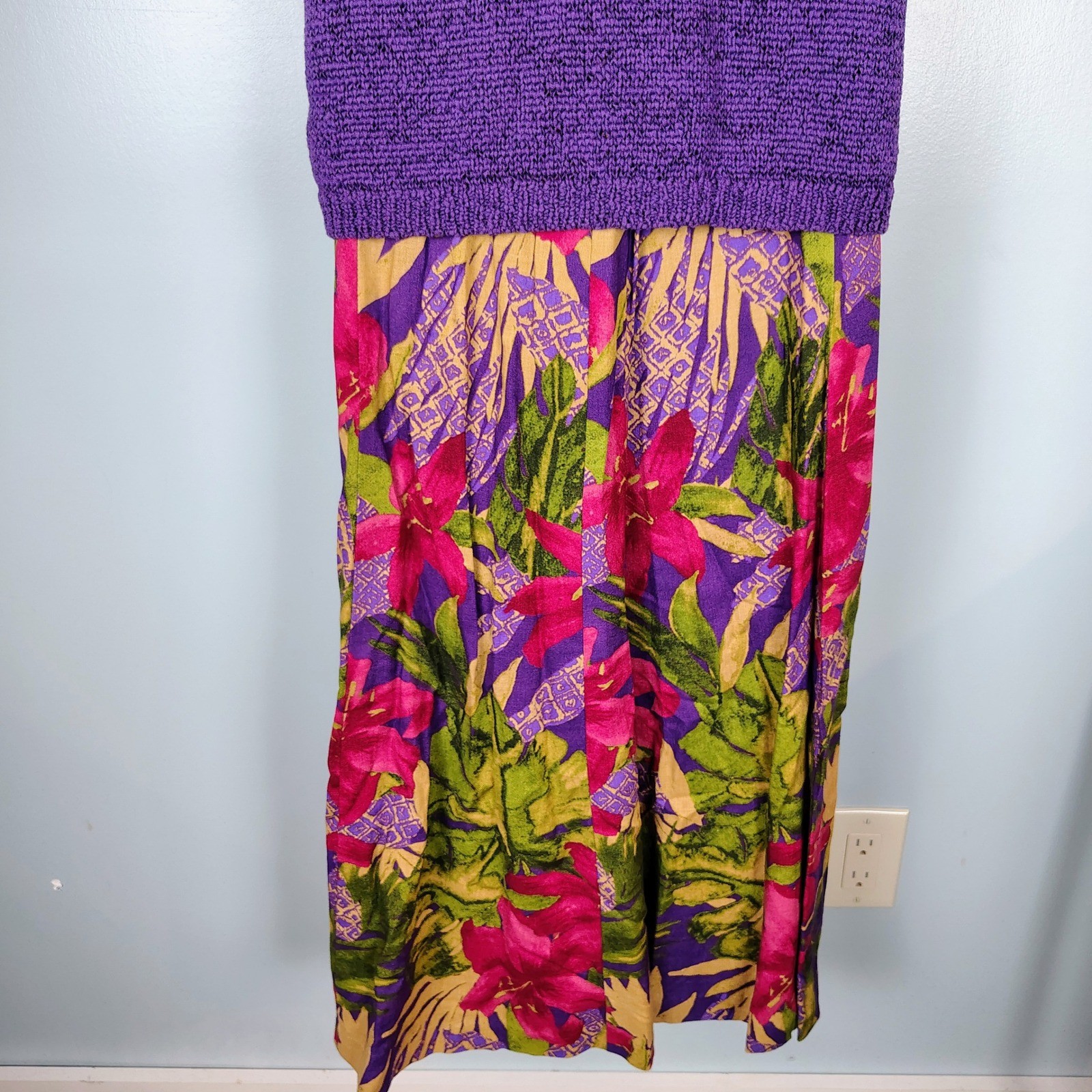 Koret Vintage 2 Piece Set Womens Medium Pink Purple Floral Knit Top Maxi Skirt