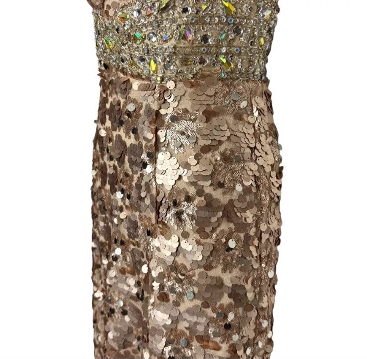 Vtg Night Moves Gold Rose Sequin Aurora Borealis Formal Prom Dress 8 Medium GUC