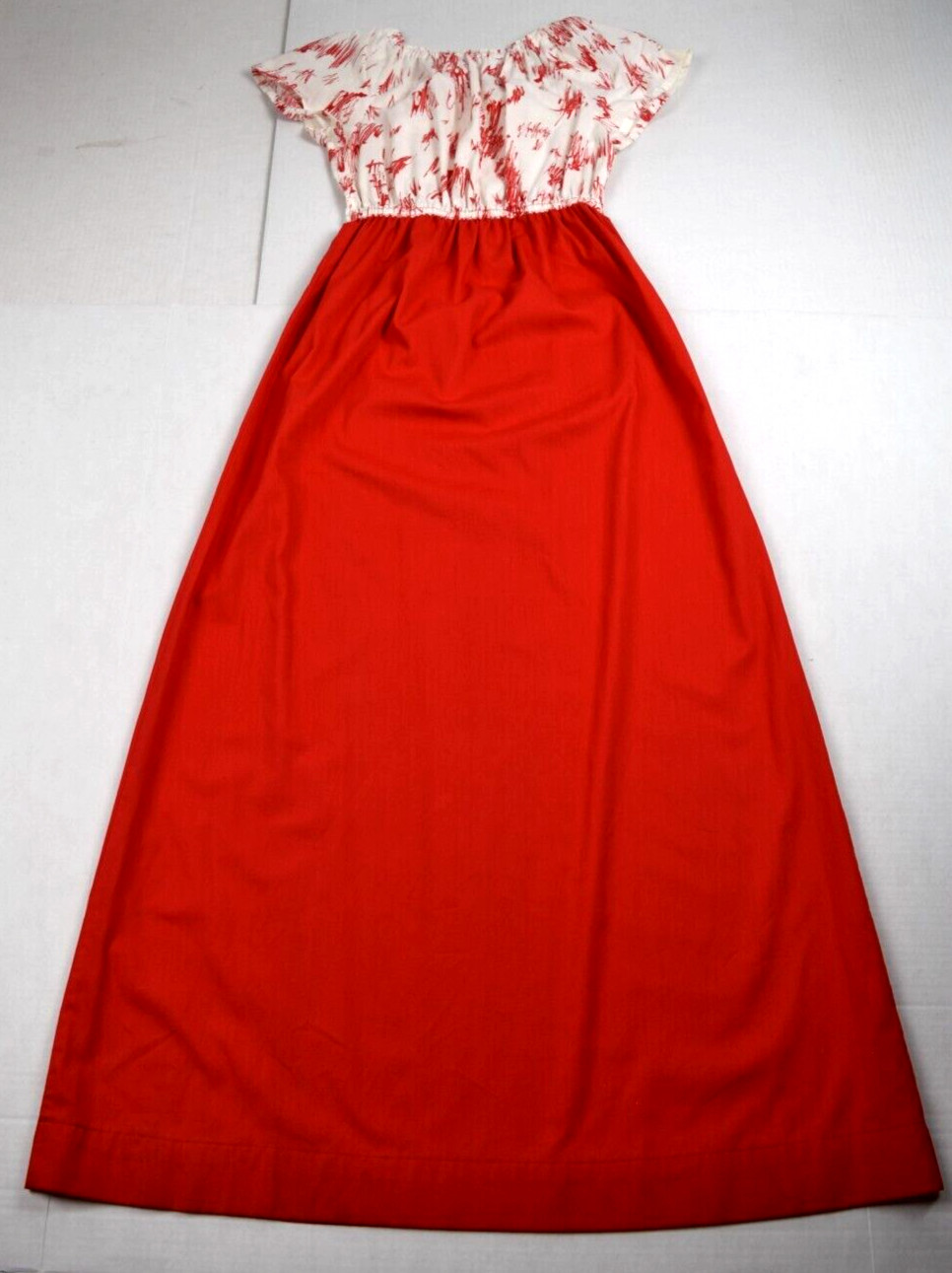 Vintage Handmade Maxi Dress Size S/M 70s Cherry Red White Cinch Waist