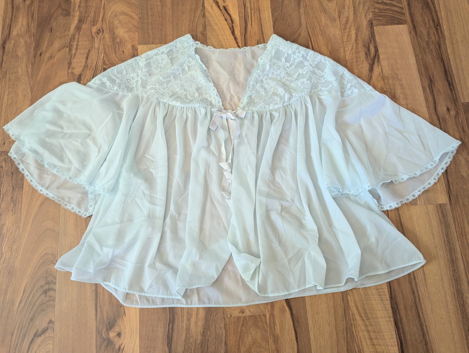 Vanity Fair Bed Jacket Sz M Babydoll Tricot Lace Feminine Fairy Core Vintage 60s
