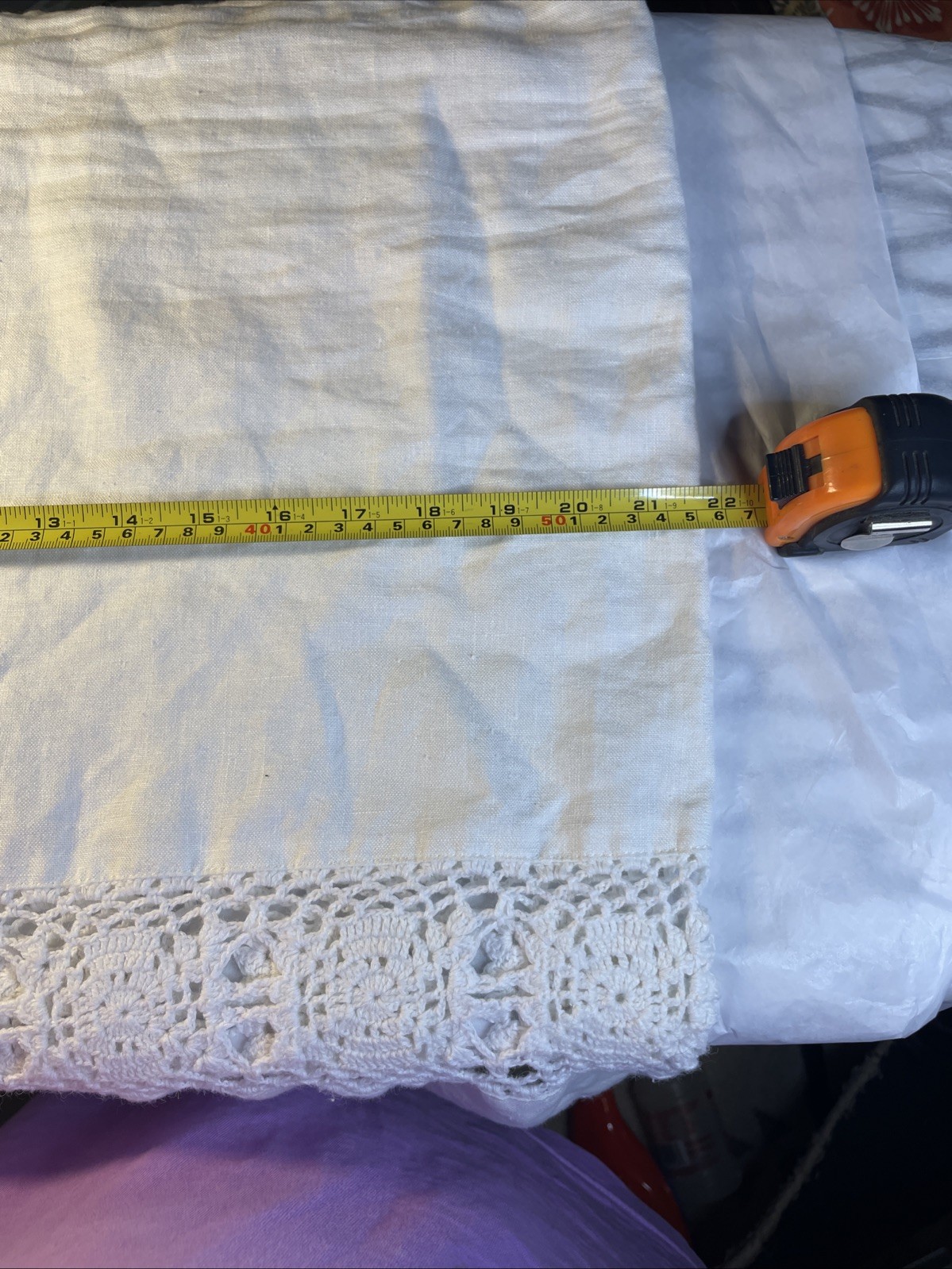 DKNY 100% Linen Bohemian Drawstring Crochet Hem Skirt Large