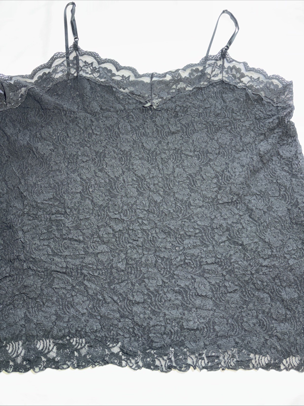 Vintage Mel-Lin 26/28 Full Figure Black Lace Chemise Slip Sheer USA Nightgown